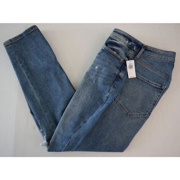 Old Navy Women's Sz 4 Blue High-Rise Curvy O.G. Straight Ankle Distressed Jeans - Picture 4 of 5
